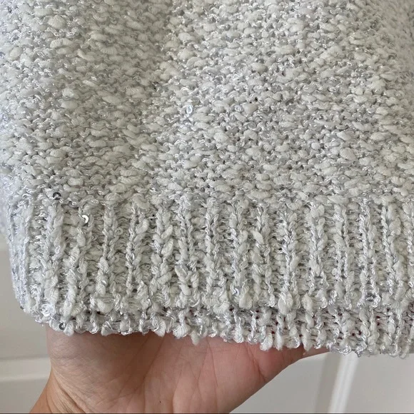 Orsay sparkly white fall sweater V-neck tight fit - Picture 3 of 13